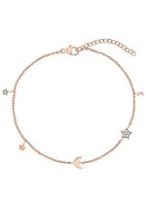 little silver rose gold moon and star clear cubic zirconia charm necklace